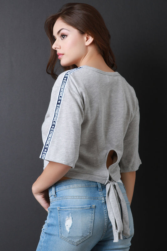 Embrace Printed Sleeves Tie-Back Crop Top