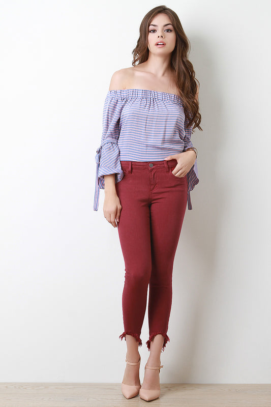 Frayed High Ankle Skinny Denim Jeans
