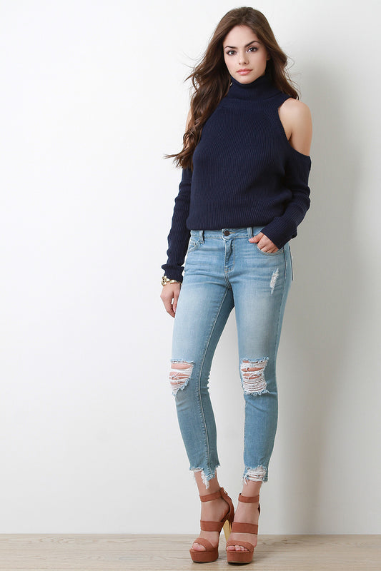 Distressed High Ankle Skinny Denim Jeans