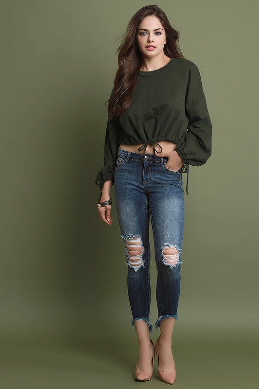 High Low Frayed Hem Distressed Denim Jeans