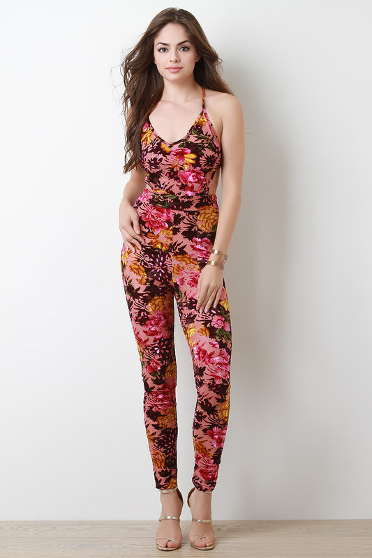 Floral Burnout Sleeveless Jumpsuit