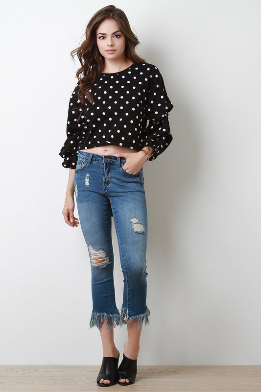 Cropped Frayed Hem Distress Jeans