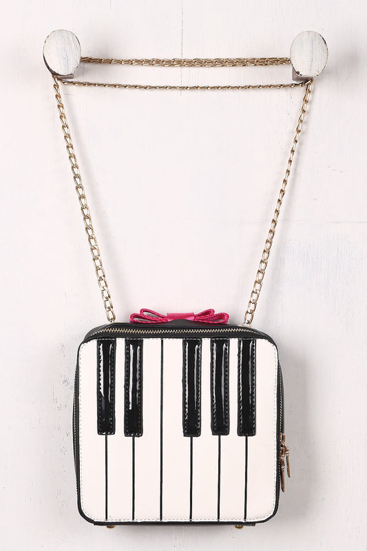 Contrast Bow Accent Piano Keyboard Crossbody Bag
