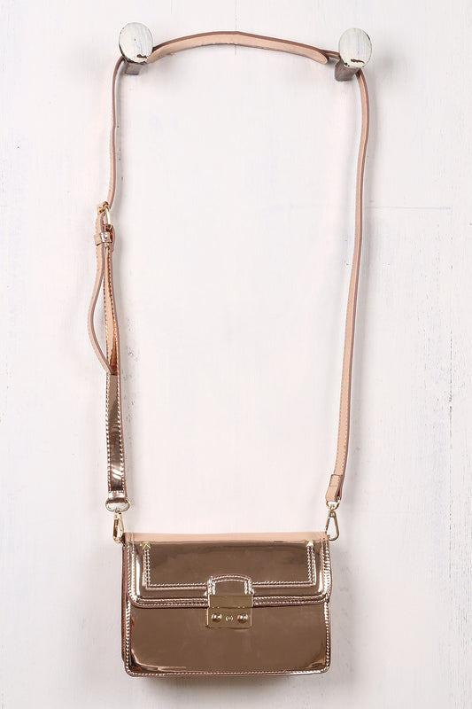 Mirrored Metallic Stud-Trim Crossbody Clutch Bag