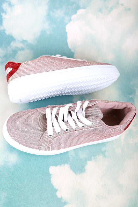Bamboo Lip Applique Glitter Lace Up Sneaker