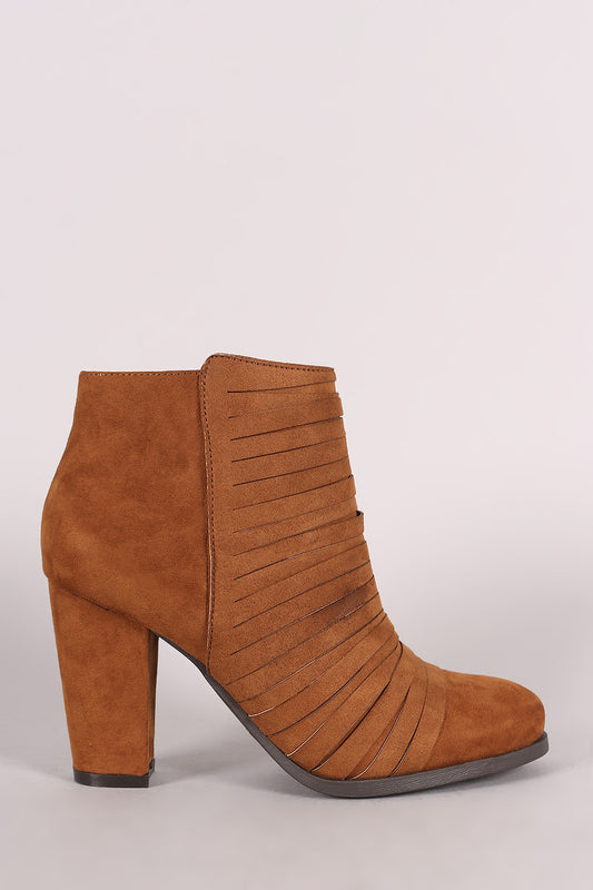 Bamboo Suede Slashed Chunky Heeled Ankle Boots