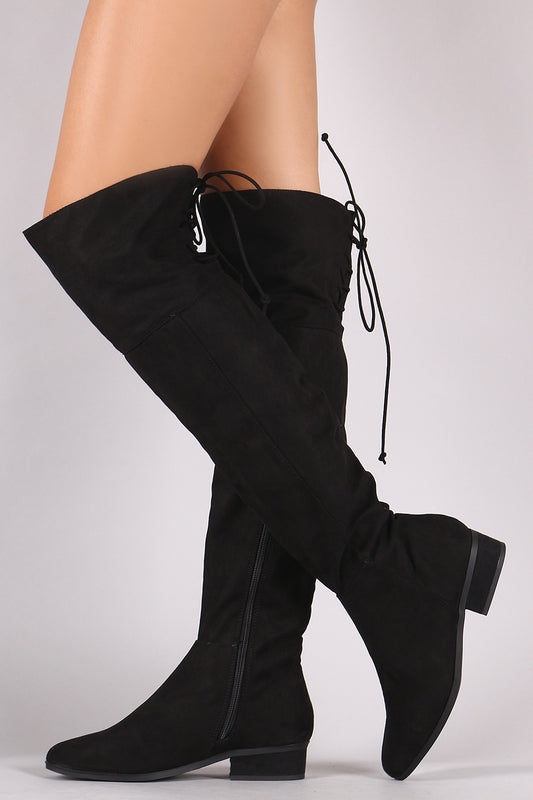 Bamboo Suede Back Lace-Up Over-The-Knee Riding Boots