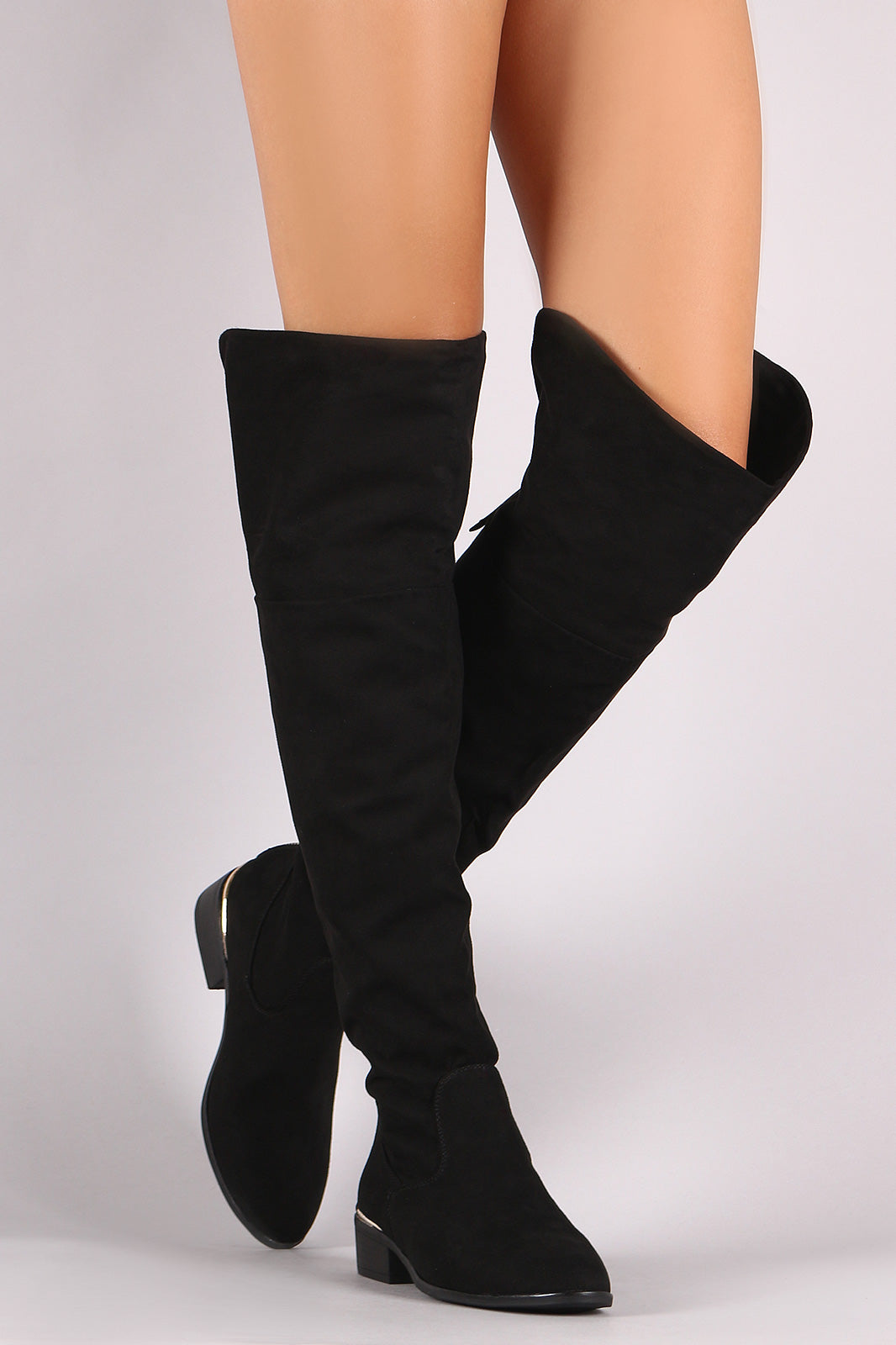 Bamboo Suede Almond Toe Cuffed Riding Over-The-Knee Boots