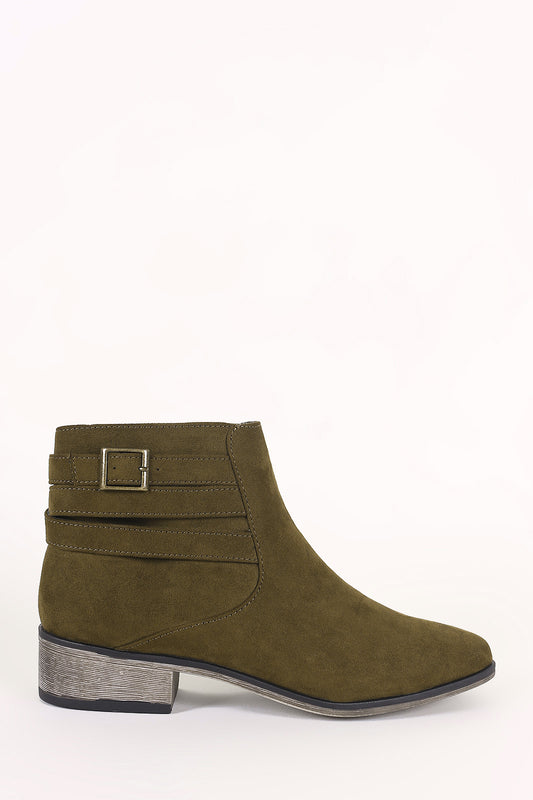 Bamboo Suede Strappy Buckle Ankle Boots