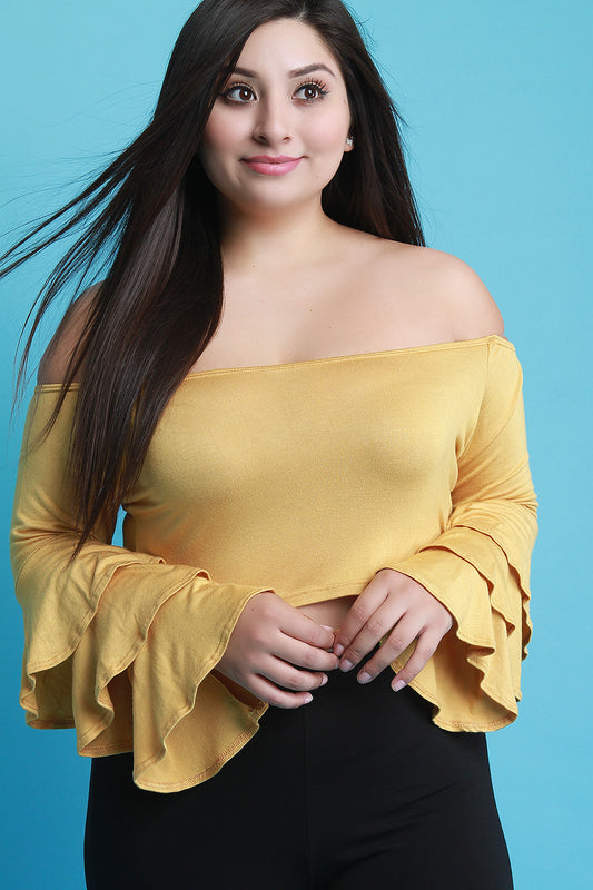 Tiered Ruffled Sleeves Off Shoulder Crop Top