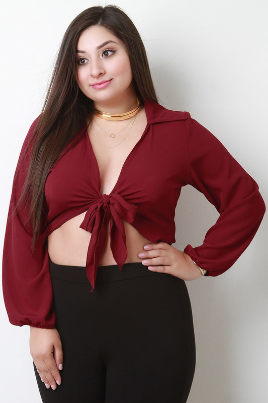 Textured Chiffon Front-Tie Bolero