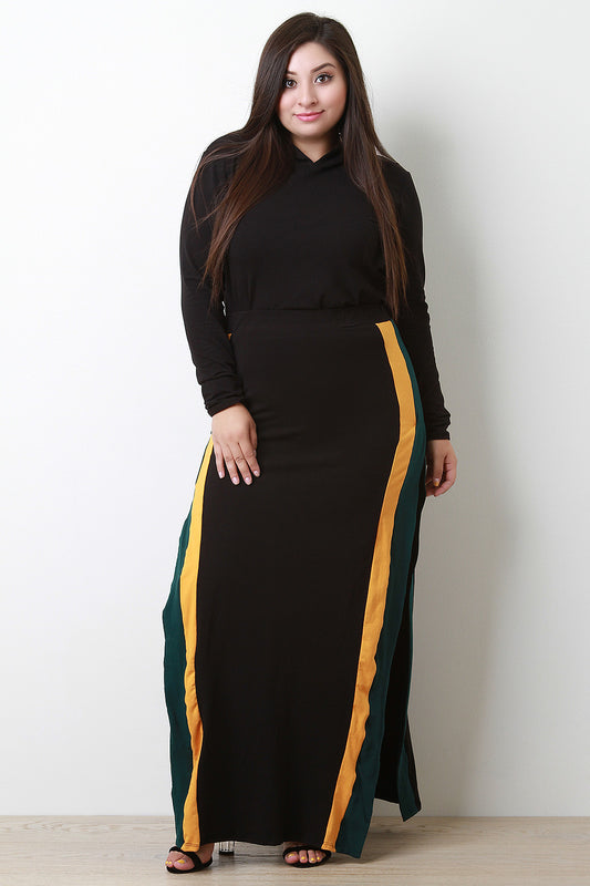 Double Slit Striped Maxi Skirt