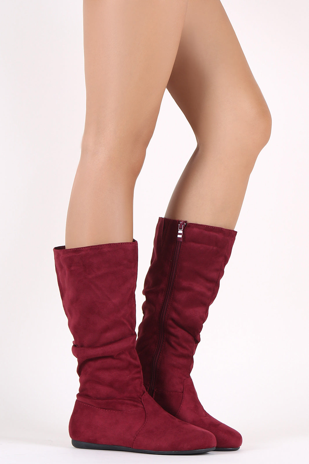 Suede Slouchy Round Toe Mid Calf Flat Boots