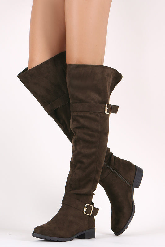 Suede Buckled Over-The-Knee Riding Boots