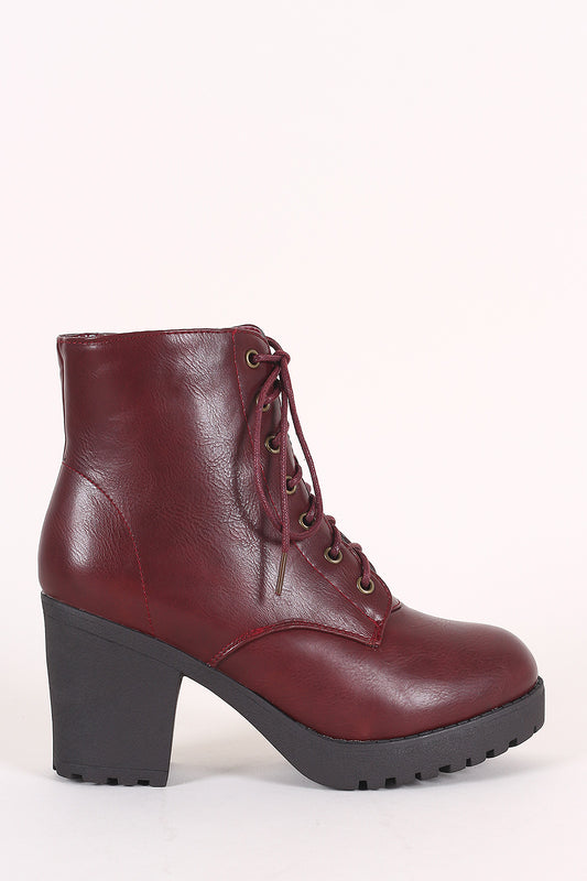 Combat Lace Up Lug Sole Platform Chunky Heeled Booties