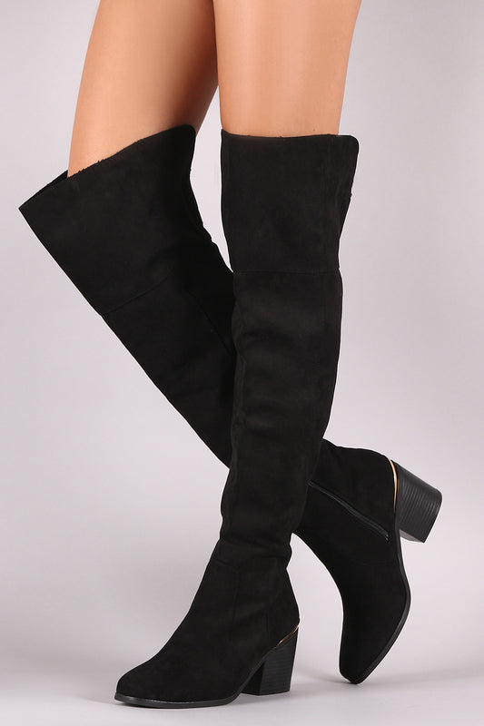 Bamboo Suede Slit Chunky Heeled OTK Boots