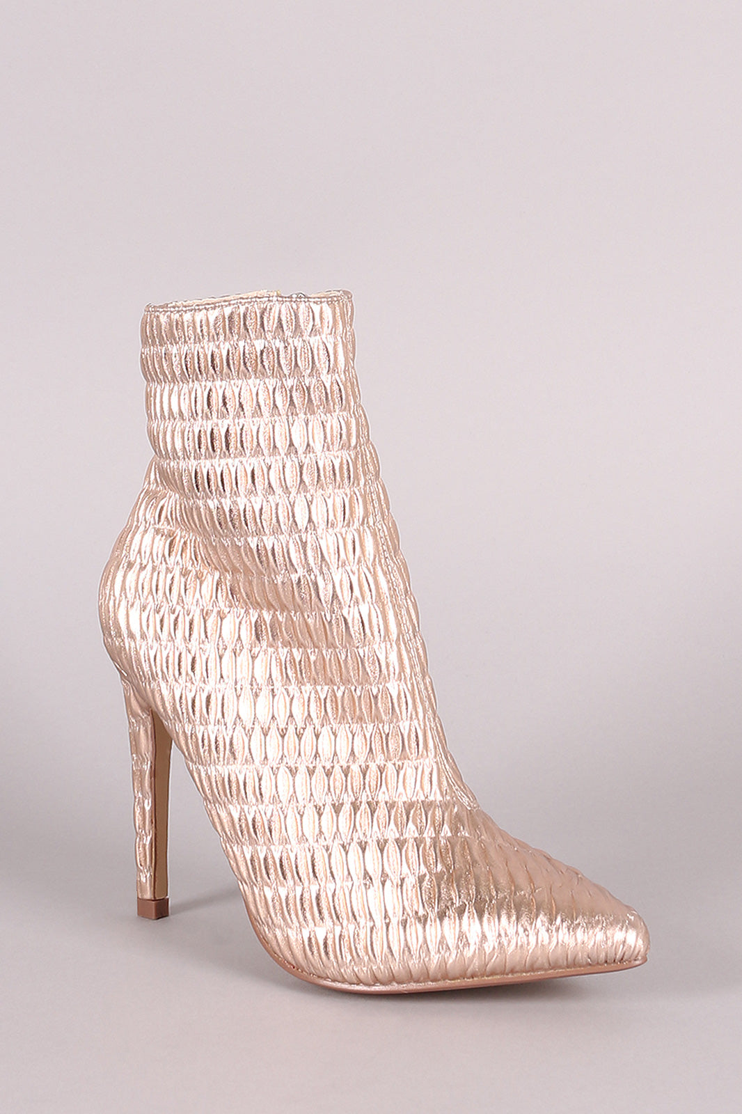 Metallic Stitchwork Pointy Toe Stiletto Booties