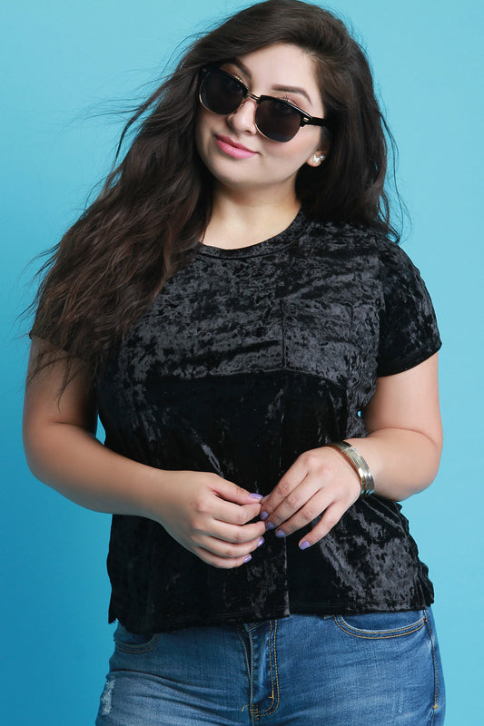Crushed Velvet Pocket Short Sleeve Top