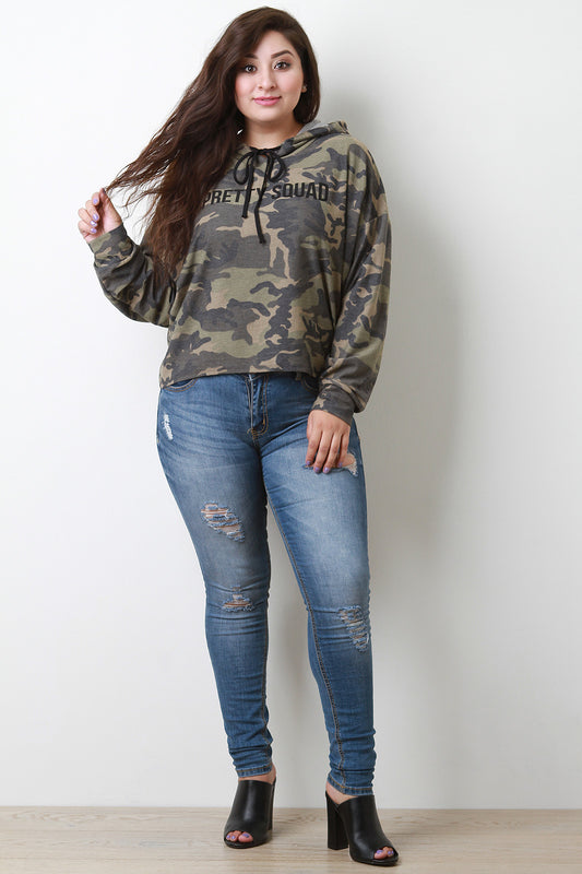 Pretty Squad Camouflage Drawstring Hoodie