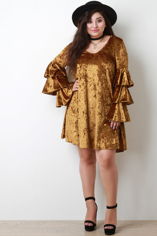Trumpet Statement Sleeves Crush Velvet Dress