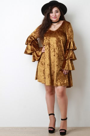 Trumpet Statement Sleeves Crush Velvet Dress