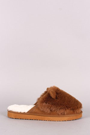 Faux Fur Animal Ear Slip-On Mule Slipper