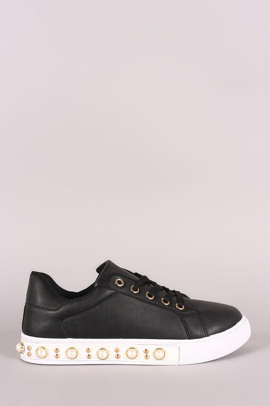 Qupid Faux Pearl Embellished Low Top Sneaker