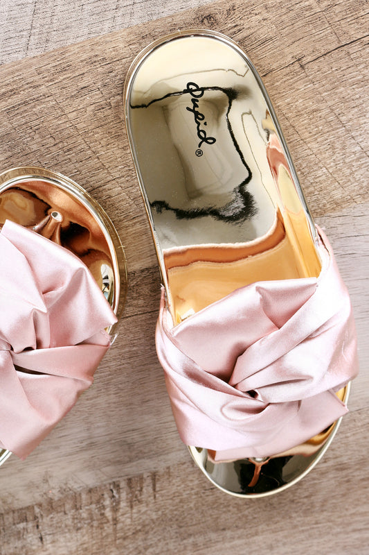 Qupid Satin Knotted Bow Accent Slide Sandal