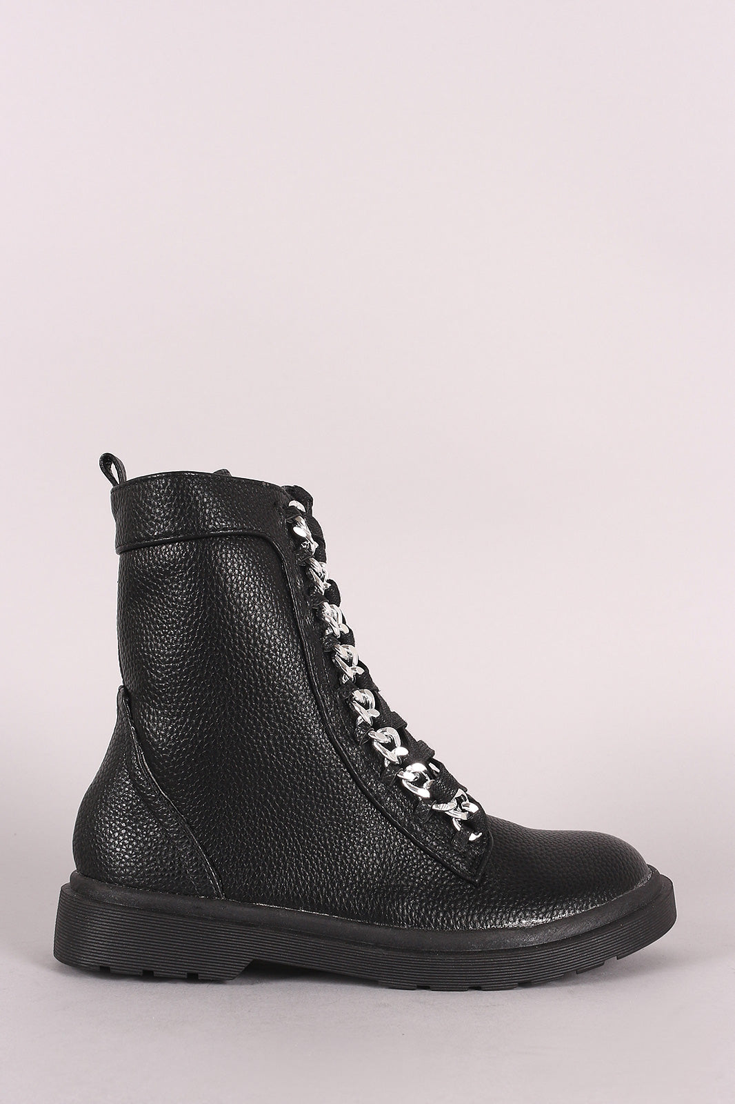 Chained Lace-Up Combat Ankle Boots