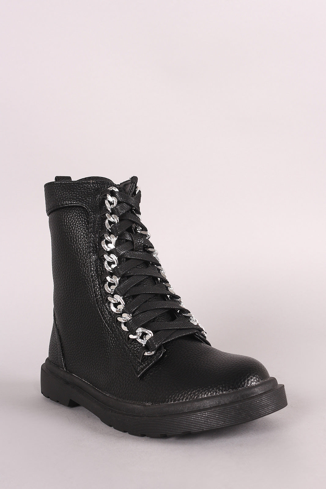Chained Lace-Up Combat Ankle Boots