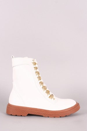 Chained Lace-Up Combat Ankle Boots