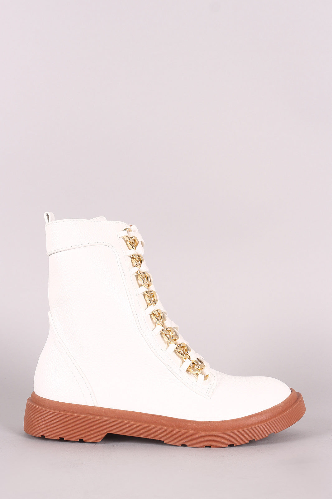 Chained Lace-Up Combat Ankle Boots
