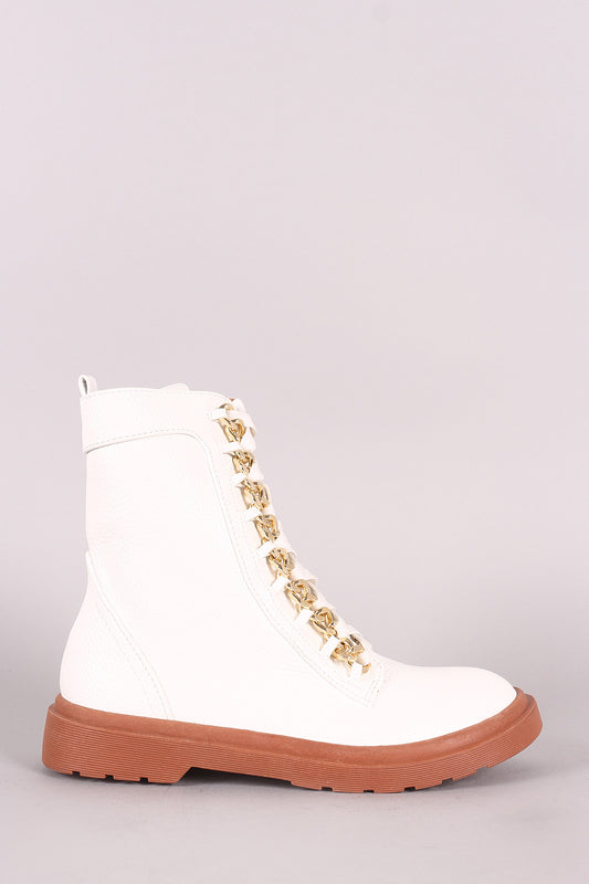 Chained Lace-Up Combat Ankle Boots