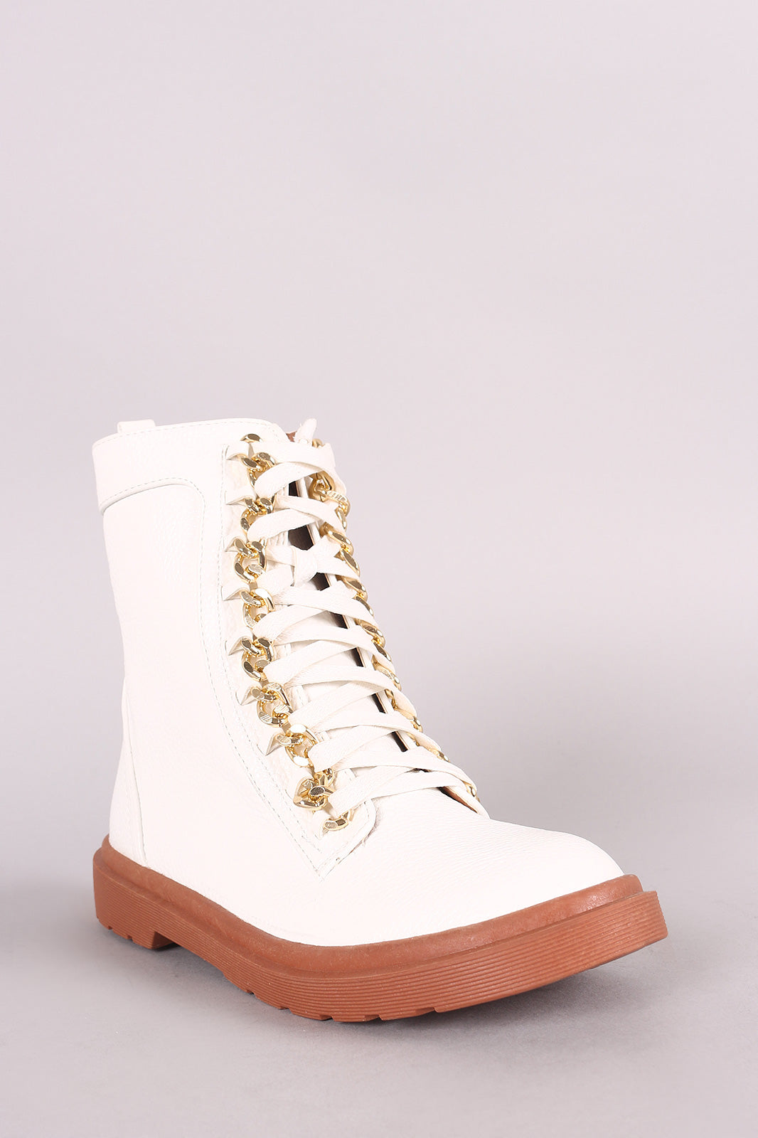 Chained Lace-Up Combat Ankle Boots
