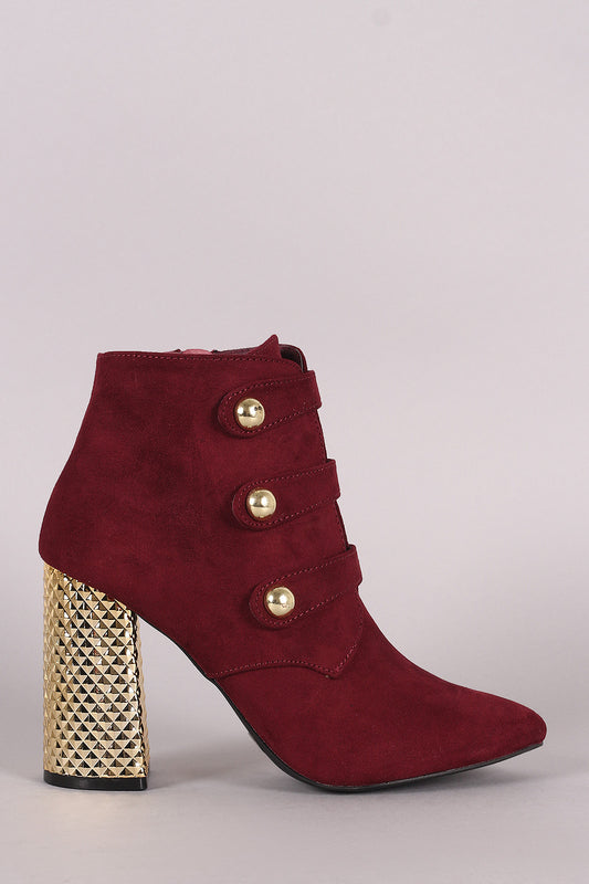 Qupid Suede Triple Straps Textured Chunky Heeled Booties