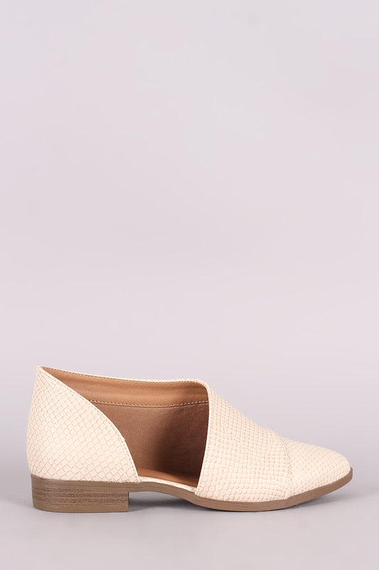 Qupid Snakeskin Open Shank Oxford Flat