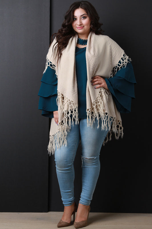 Knotted Tassel Draped Open Front Vest