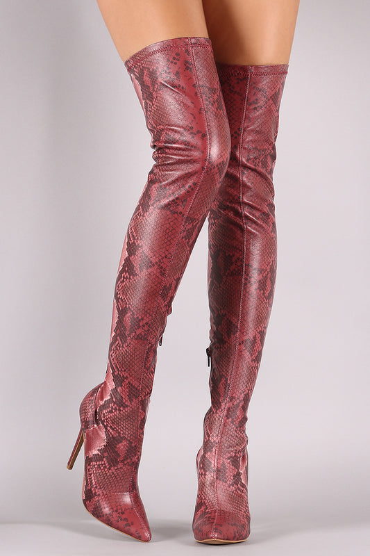 Shoe Republic LA Python Pointy Toe Over-The-Knee Boots