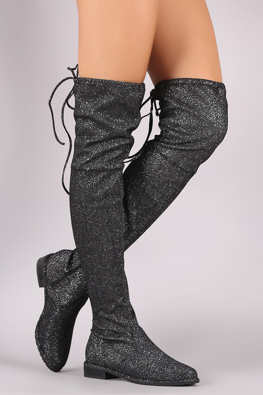 Liliana Glitter Drawstring-Tie Over-The-Knee Riding Boots