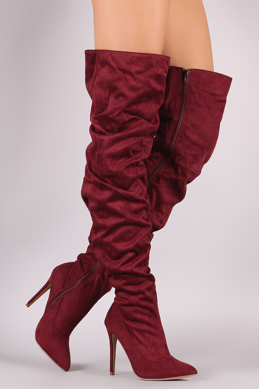Liliana Suede Slouchy Pointy Toe Over-The-Knee Stiletto Boots