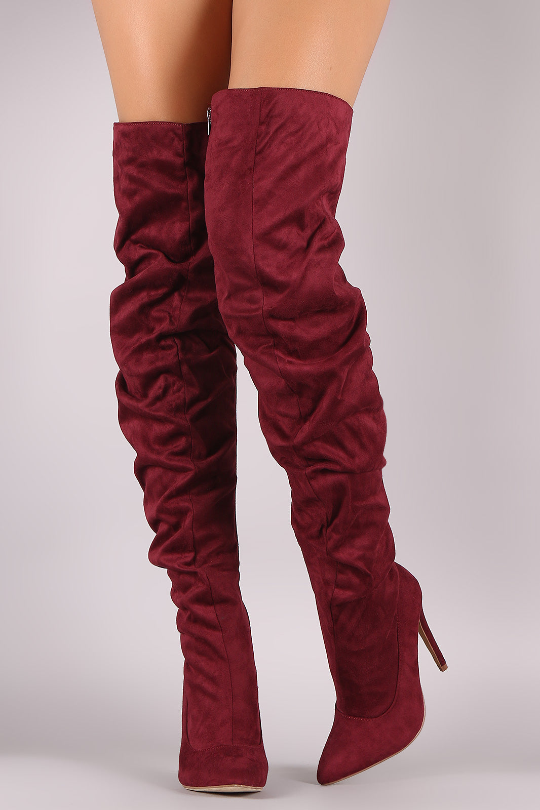 Liliana Suede Slouchy Pointy Toe Over-The-Knee Stiletto Boots