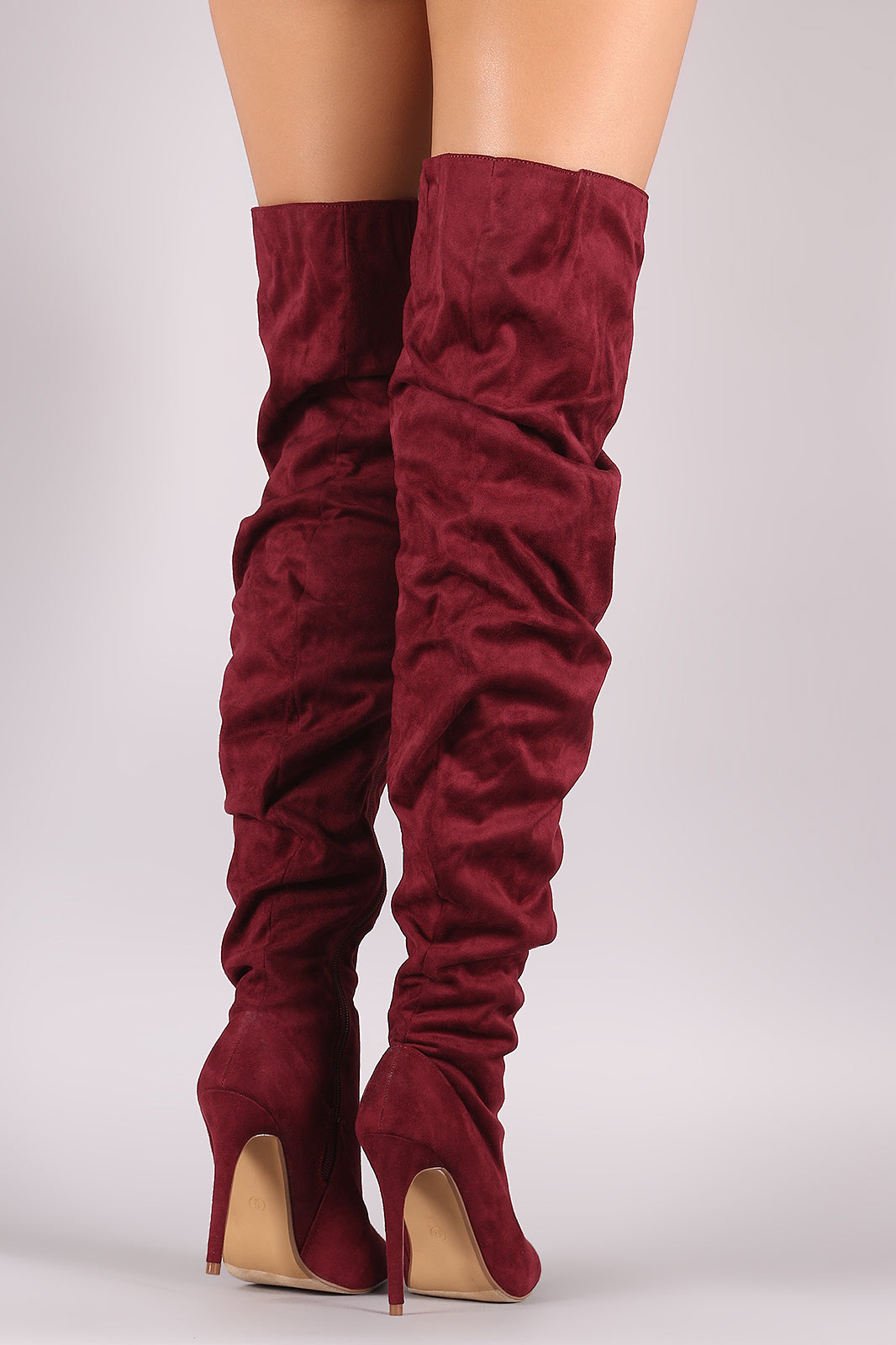 Liliana Suede Slouchy Pointy Toe Over-The-Knee Stiletto Boots