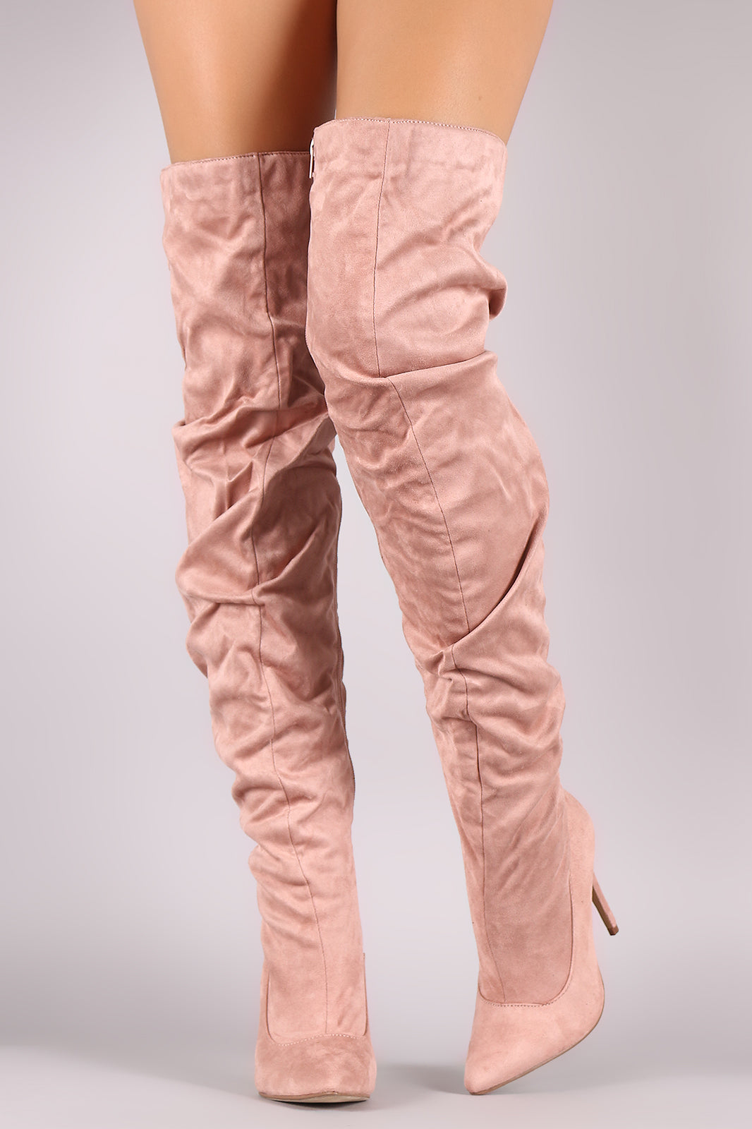 Liliana Suede Slouchy Pointy Toe Over-The-Knee Stiletto Boots