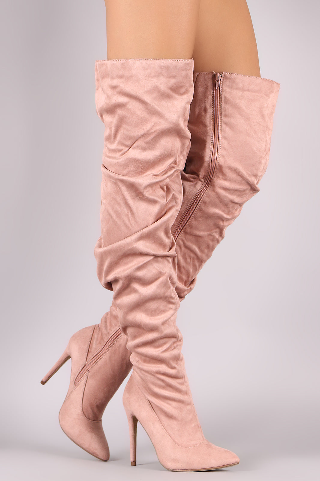 Liliana Suede Slouchy Pointy Toe Over-The-Knee Stiletto Boots