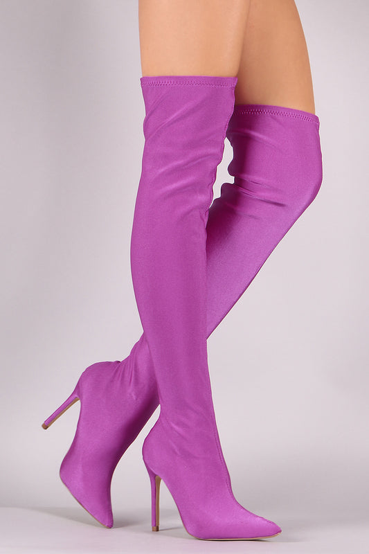 Elastane Pointy Toe Stiletto Over-The-Knee Boots