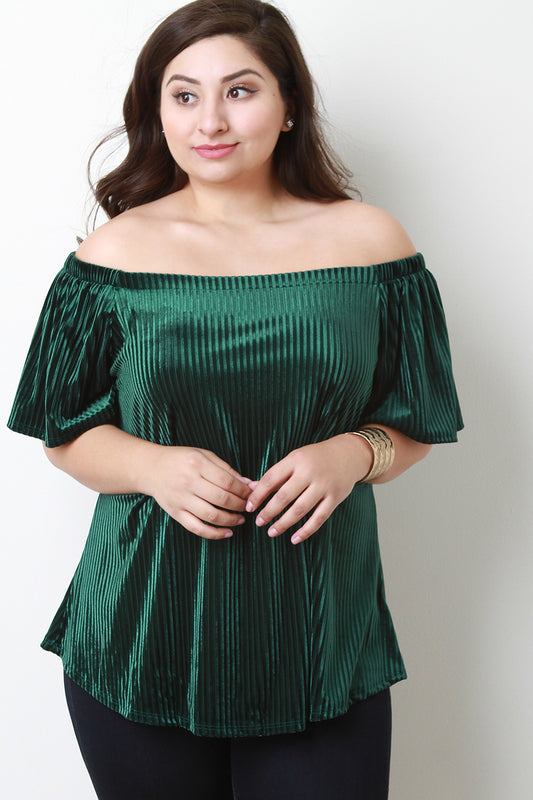 Illusion Striped Velvet Off-The-Shoulder Top