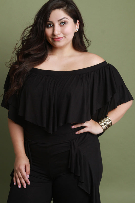 Off The Shoulder Ruffle Tier Jersey Knit Top