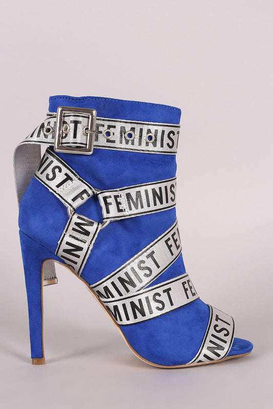 Feminist Ribbon Harness Suede Stiletto Booties
