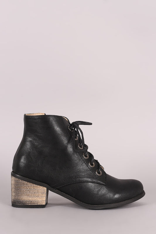 Lace Up Block Heeled Oxford Booties