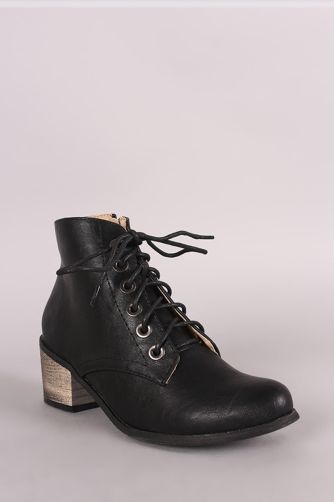 Lace Up Block Heeled Oxford Booties